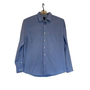 Gap Mens Blue White Grid Pattern Button Down Shirt Long Sleeve Cotton Size L